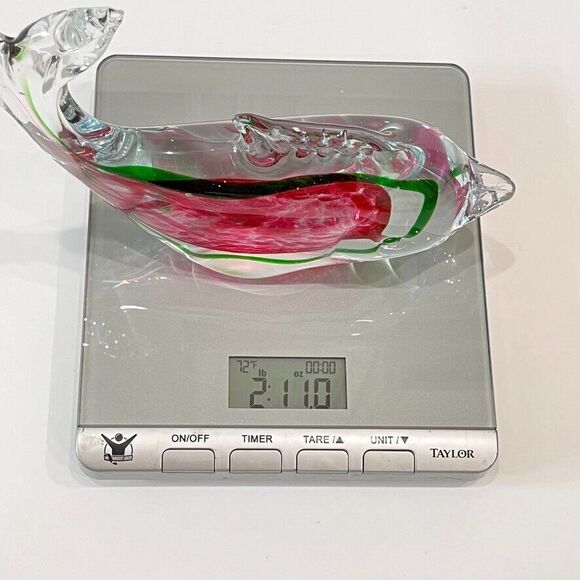 Vintage MCM Murano Fish Art Glass Sculpture Home Decor Green Pink 9 X 7 - Picture 9 of 9